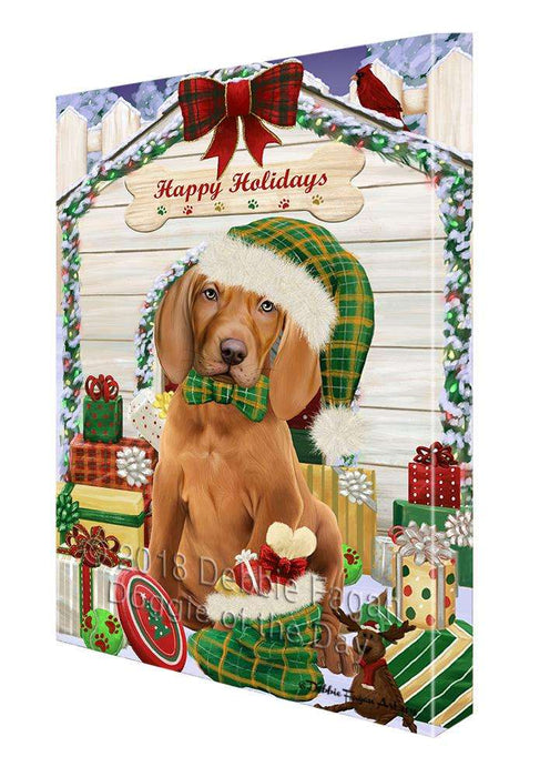 Happy Holidays Christmas Vizsla Dog House with Presents Canvas Print Wall Art Décor CVS80981