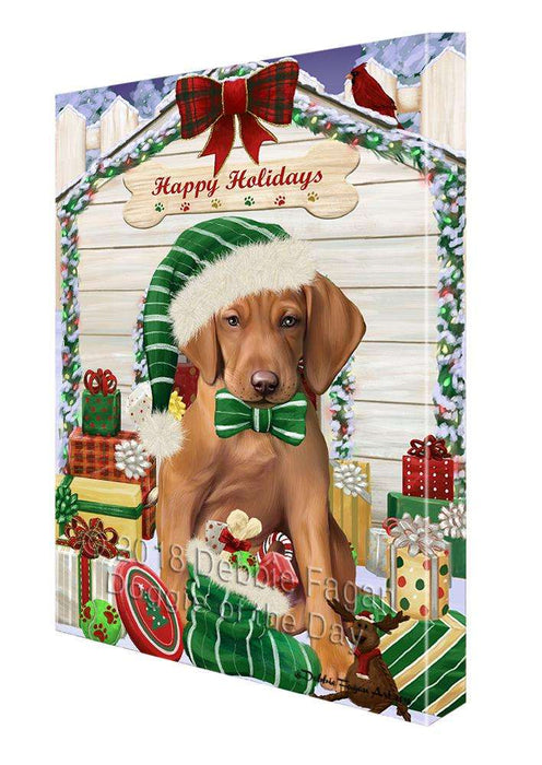 Happy Holidays Christmas Vizsla Dog House with Presents Canvas Print Wall Art Décor CVS80990