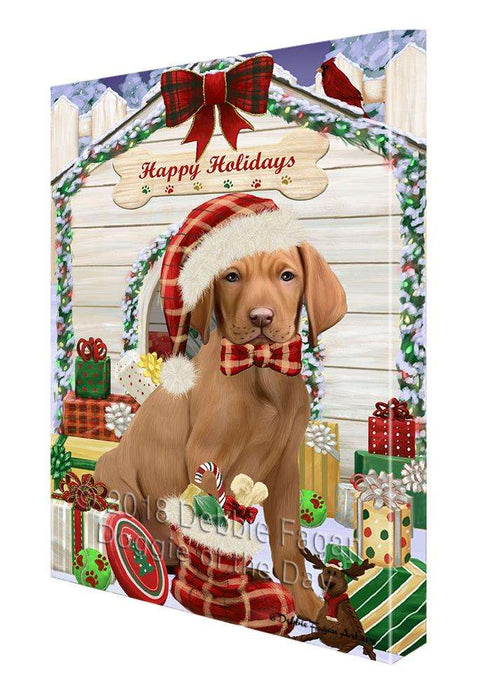 Happy Holidays Christmas Vizsla Dog House with Presents Canvas Print Wall Art Décor CVS80999