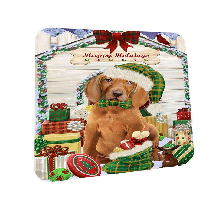 Happy Holidays Christmas Vizsla Dog House With Presents Coasters Set of 4 CST51483