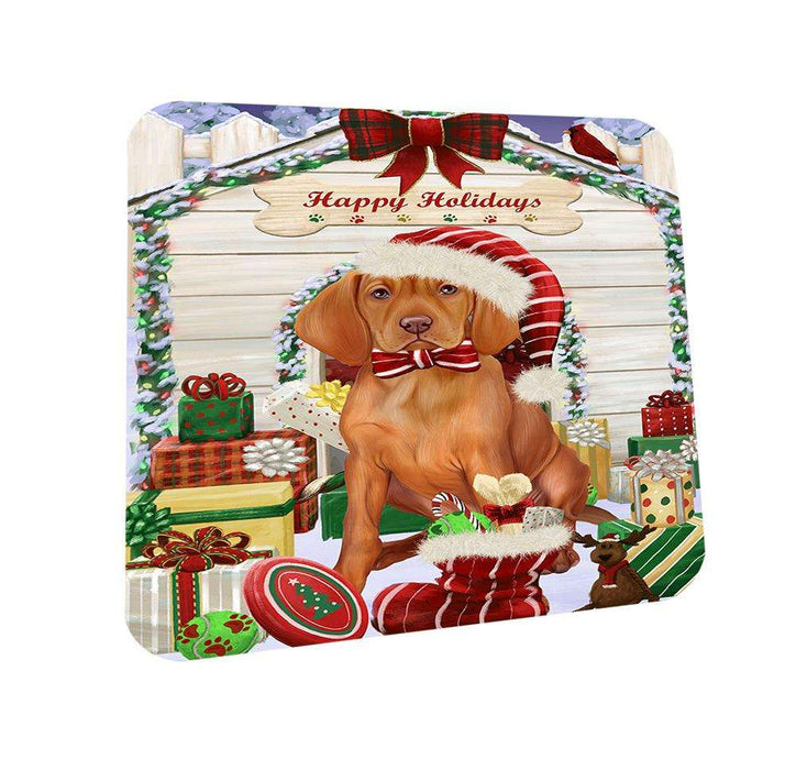 Happy Holidays Christmas Vizsla Dog House With Presents Coasters Set of 4 CST51486