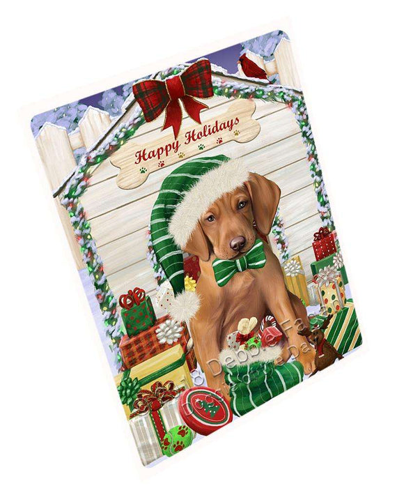 Happy Holidays Christmas Vizsla Dog House with Presents Large Refrigerator / Dishwasher Magnet RMAG69648