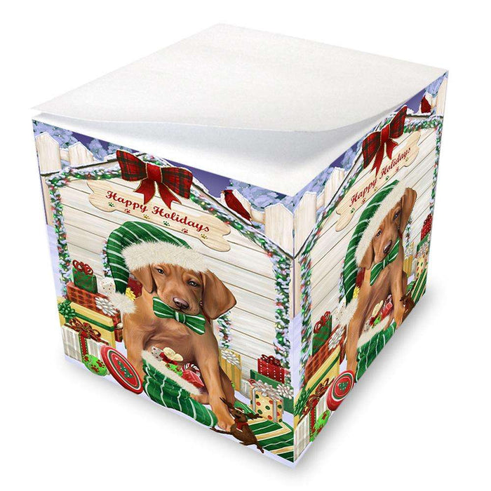 Happy Holidays Christmas Vizsla Dog House With Presents Note Cube NOC51525