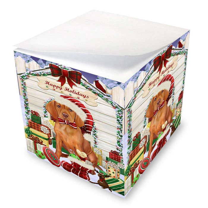Happy Holidays Christmas Vizsla Dog House With Presents Note Cube NOC51527