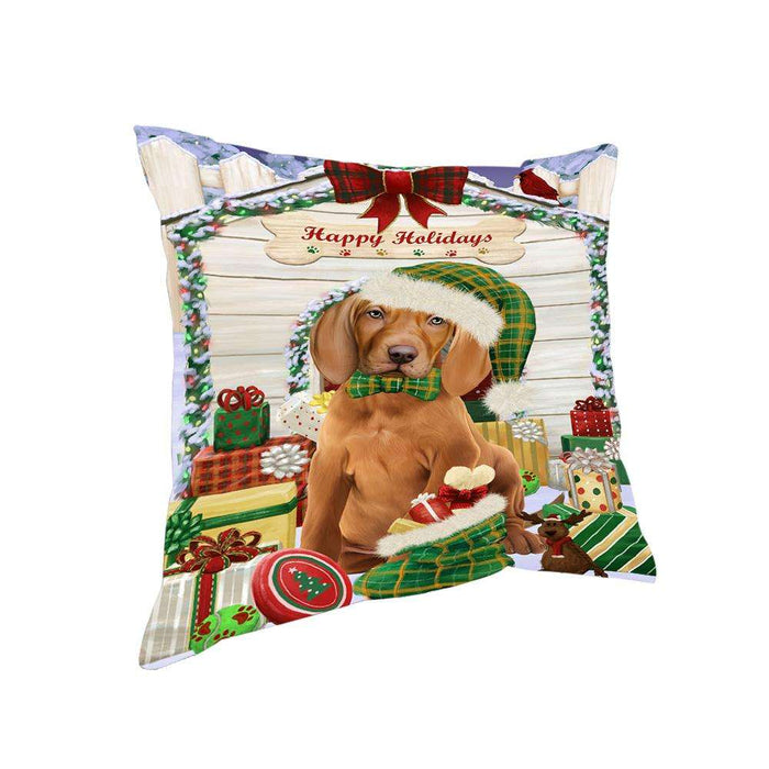 Happy Holidays Christmas Vizsla Dog House with Presents Pillow PIL62460