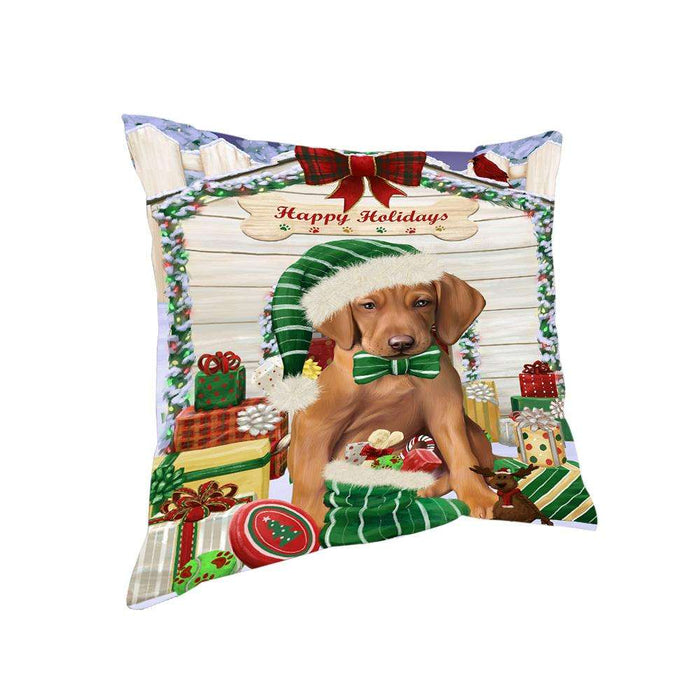 Happy Holidays Christmas Vizsla Dog House with Presents Pillow PIL62464