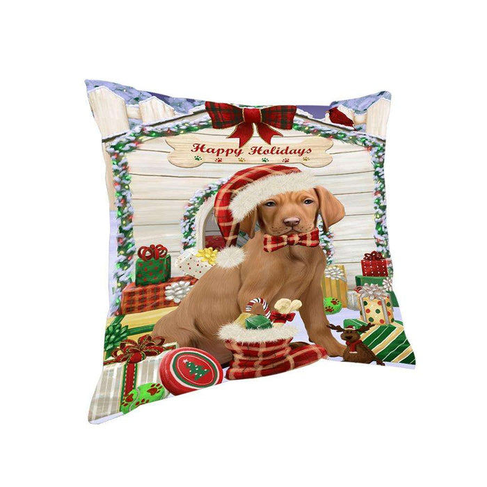 Happy Holidays Christmas Vizsla Dog House with Presents Pillow PIL62468