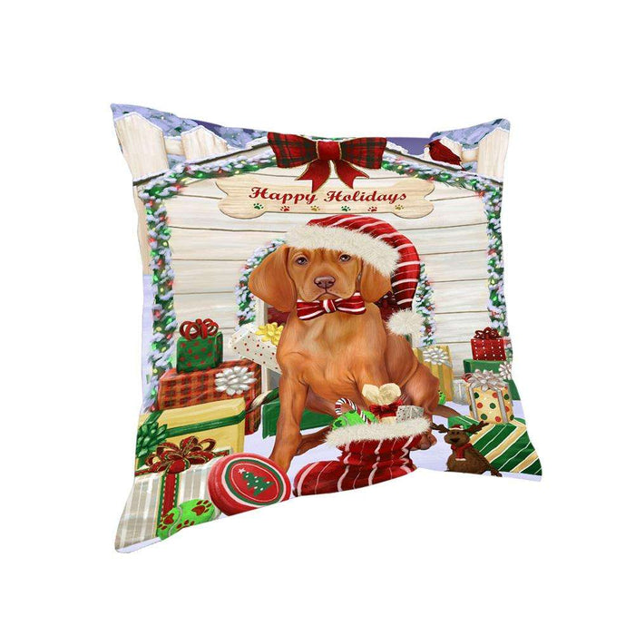 Happy Holidays Christmas Vizsla Dog House with Presents Pillow PIL62472