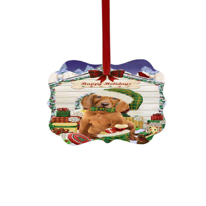 Happy Holidays Christmas Vizsla House With Presents Double-Sided Photo Benelux Christmas Ornament LOR49986