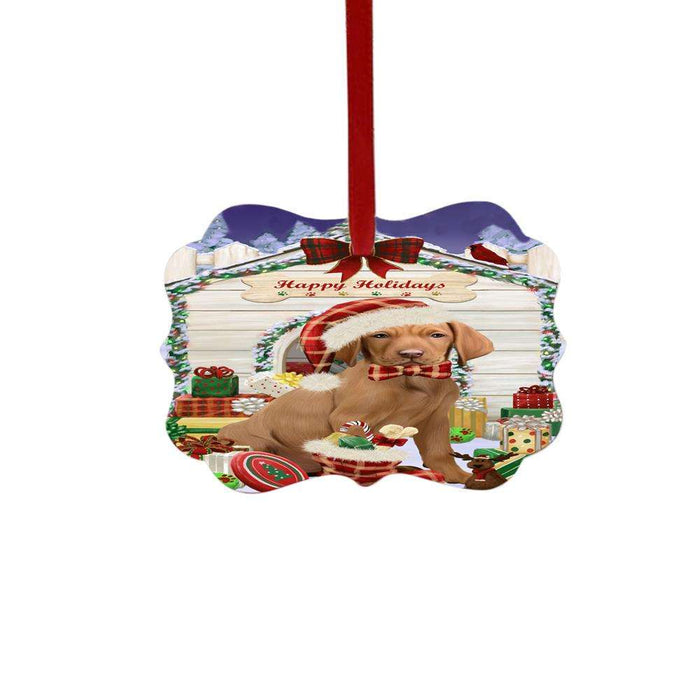 Happy Holidays Christmas Vizsla House With Presents Double-Sided Photo Benelux Christmas Ornament LOR49988