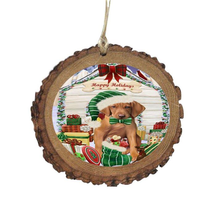 Happy Holidays Christmas Vizsla House With Presents Wooden Christmas Ornament WOR49987