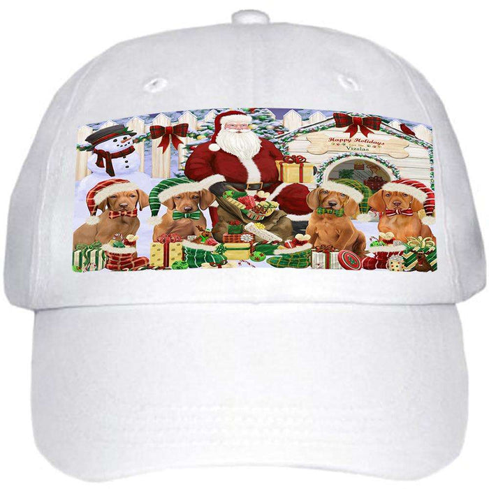Happy Holidays Christmas Vizslas Dog House Gathering Ball Hat Cap HAT58146