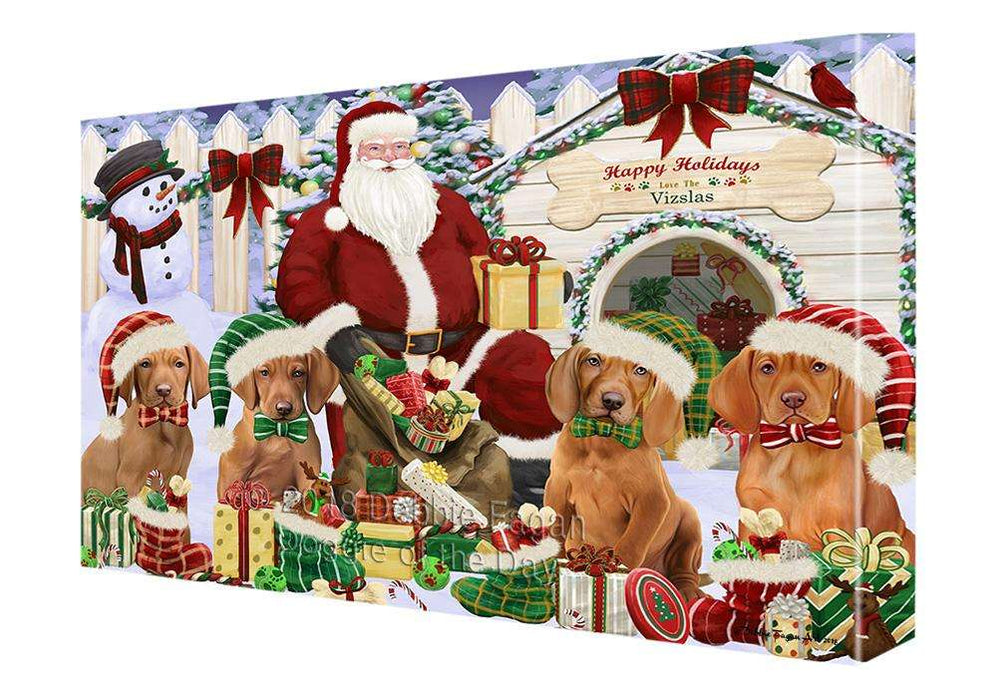 Happy Holidays Christmas Vizslas Dog House Gathering Canvas Print Wall Art Décor CVS80504