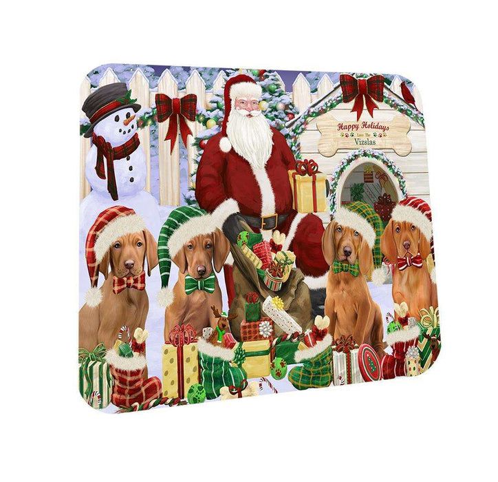 Happy Holidays Christmas Vizslas Dog House Gathering Coasters Set of 4 CST51430