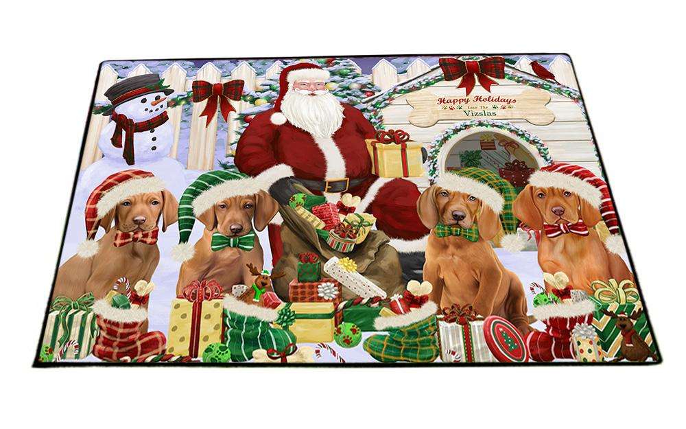 Happy Holidays Christmas Vizslas Dog House Gathering Floormat FLMS51168