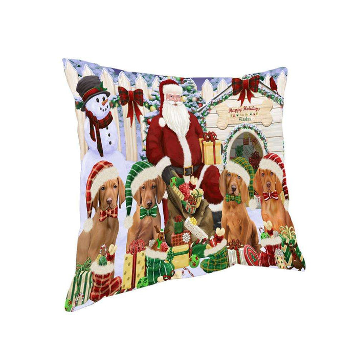 Happy Holidays Christmas Vizslas Dog House Gathering Pillow PIL62248