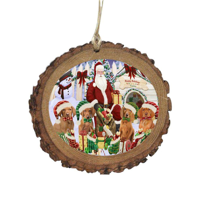 Happy Holidays Christmas Vizslas Dog House Gathering Wooden Christmas Ornament WOR49733