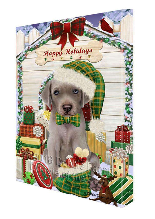 Happy Holidays Christmas Weimaraner Dog House with Presents Canvas Print Wall Art Décor CVS81017