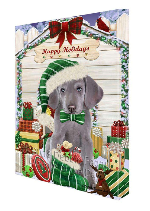 Happy Holidays Christmas Weimaraner Dog House with Presents Canvas Print Wall Art Décor CVS81026