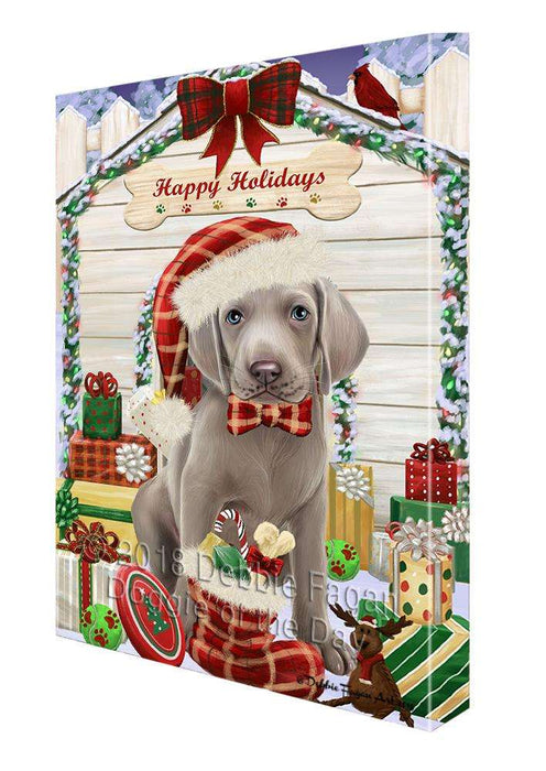 Happy Holidays Christmas Weimaraner Dog House with Presents Canvas Print Wall Art Décor CVS81035