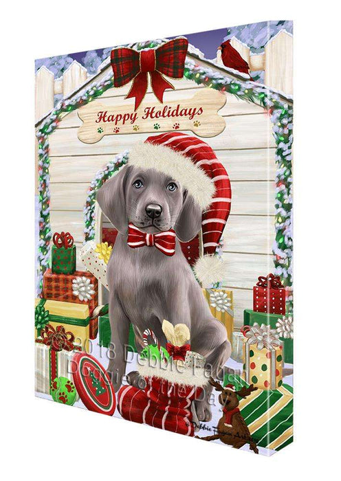 Happy Holidays Christmas Weimaraner Dog House with Presents Canvas Print Wall Art Décor CVS81044