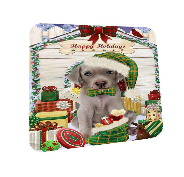 Happy Holidays Christmas Weimaraner Dog House With Presents Coasters Set of 4 CST51487