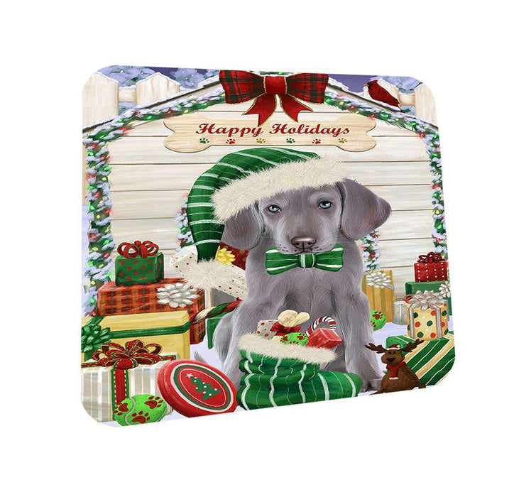 Happy Holidays Christmas Weimaraner Dog House With Presents Coasters Set of 4 CST51488