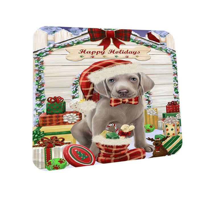 Happy Holidays Christmas Weimaraner Dog House With Presents Coasters Set of 4 CST51489