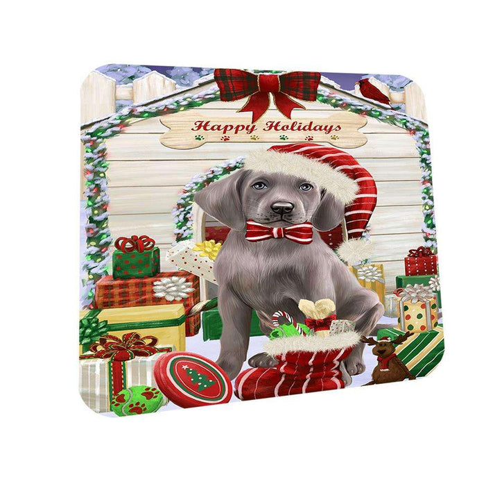 Happy Holidays Christmas Weimaraner Dog House With Presents Coasters Set of 4 CST51490