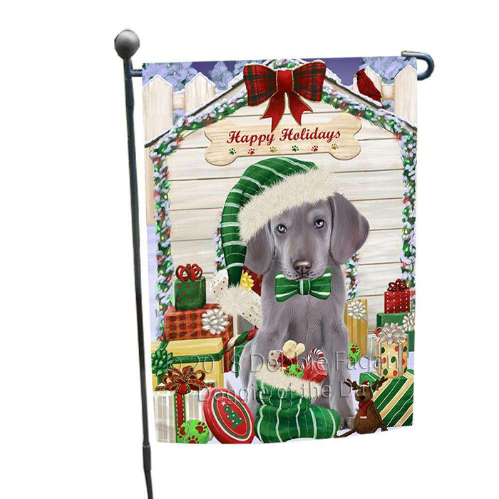 Happy Holidays Christmas Weimaraner Dog House With Presents Garden Flag GFLG51526
