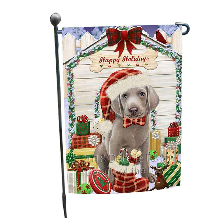 Happy Holidays Christmas Weimaraner Dog House With Presents Garden Flag GFLG51527