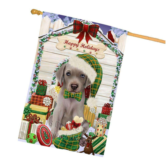 Happy Holidays Christmas Weimaraner Dog House With Presents House Flag FLG51661