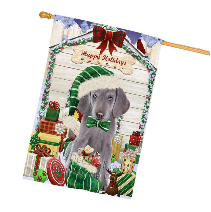 Happy Holidays Christmas Weimaraner Dog House With Presents House Flag FLG51662
