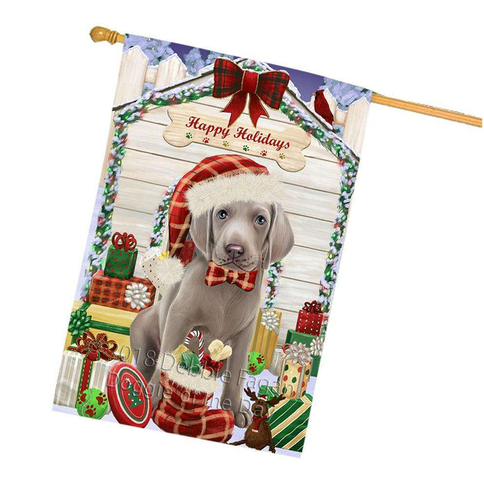 Happy Holidays Christmas Weimaraner Dog House With Presents House Flag FLG51663