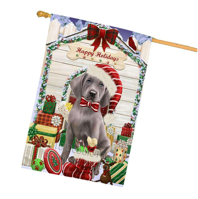 Happy Holidays Christmas Weimaraner Dog House With Presents House Flag FLG51664