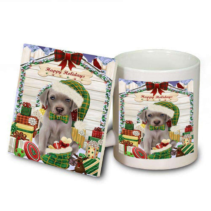 Happy Holidays Christmas Weimaraner Dog House With Presents Mug and Coaster Set MUC51520