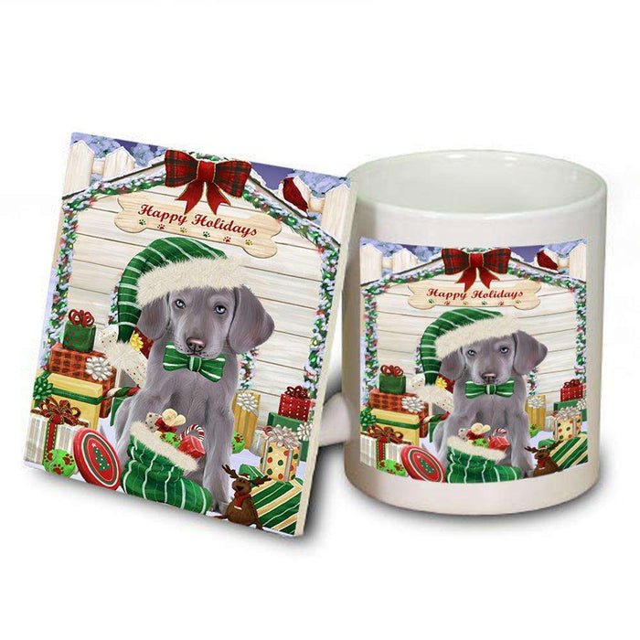 Happy Holidays Christmas Weimaraner Dog House With Presents Mug and Coaster Set MUC51521