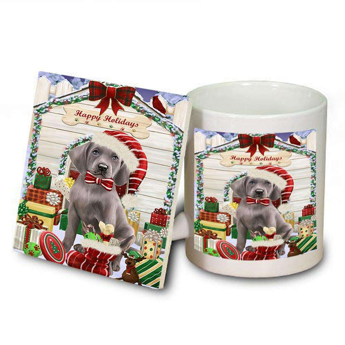 Happy Holidays Christmas Weimaraner Dog House With Presents Mug and Coaster Set MUC51523