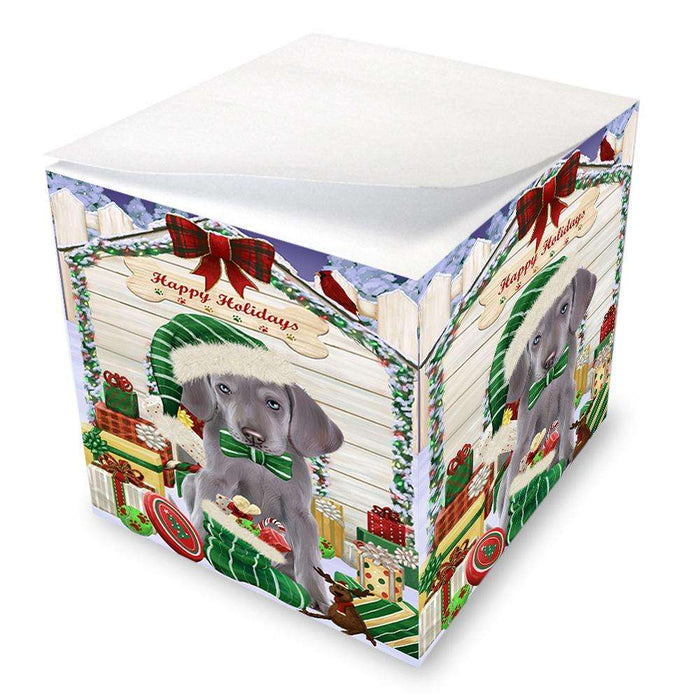 Happy Holidays Christmas Weimaraner Dog House With Presents Note Cube NOC51529