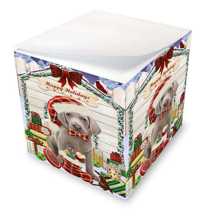 Happy Holidays Christmas Weimaraner Dog House With Presents Note Cube NOC51530