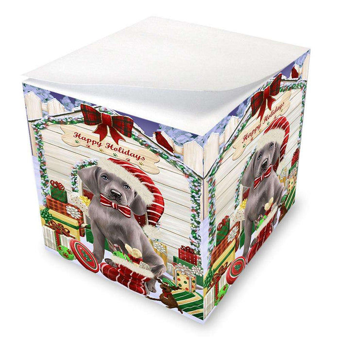 Happy Holidays Christmas Weimaraner Dog House With Presents Note Cube NOC51531
