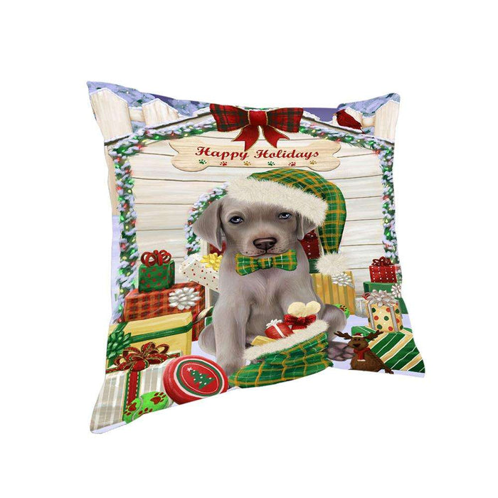 Happy Holidays Christmas Weimaraner Dog House with Presents Pillow PIL62476