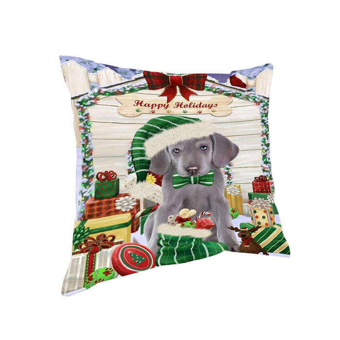 Happy Holidays Christmas Weimaraner Dog House with Presents Pillow PIL62480