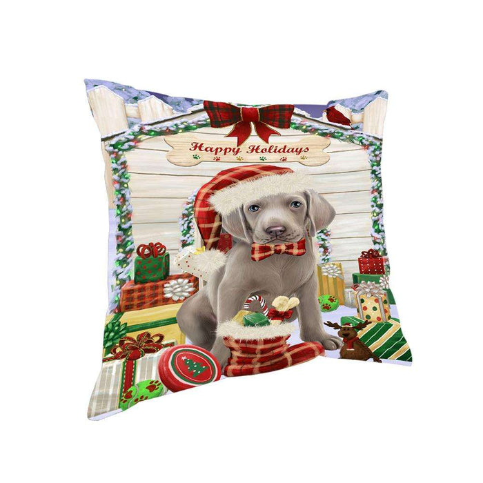 Happy Holidays Christmas Weimaraner Dog House with Presents Pillow PIL62484