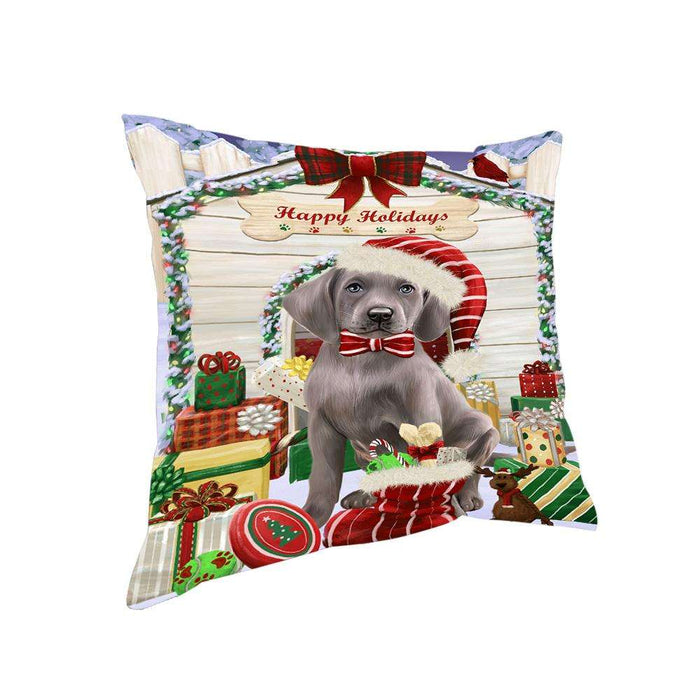 Happy Holidays Christmas Weimaraner Dog House with Presents Pillow PIL62488