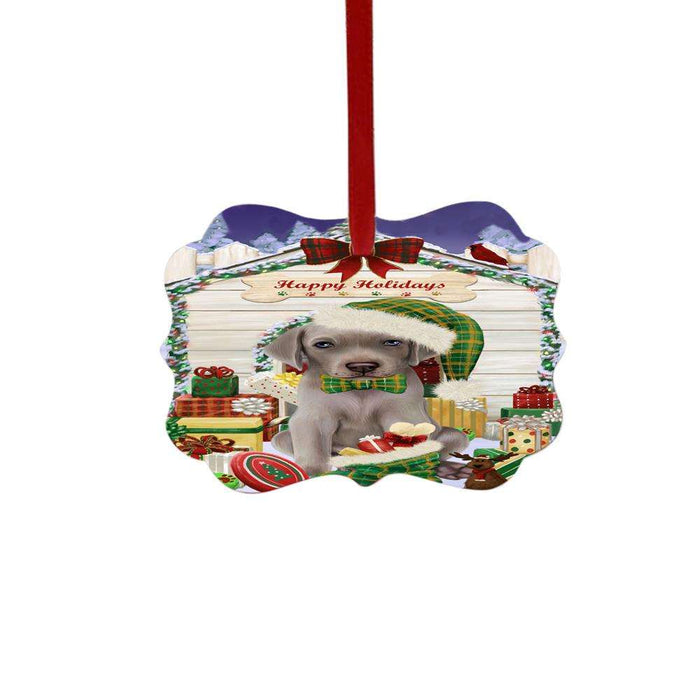 Happy Holidays Christmas Weimaraner House With Presents Double-Sided Photo Benelux Christmas Ornament LOR49990