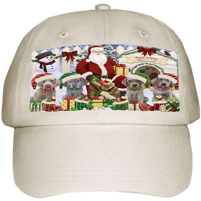 Happy Holidays Christmas Weimaraners Dog House Gathering Ball Hat Cap HAT58149