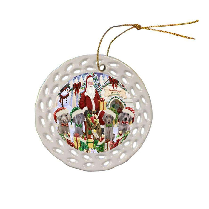 Happy Holidays Christmas Weimaraners Dog House Gathering Ceramic Doily Ornament DPOR51472