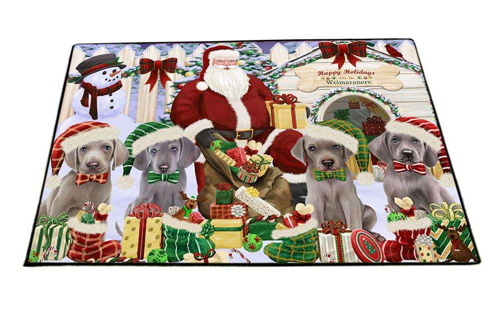 Happy Holidays Christmas Weimaraners Dog House Gathering Floormat FLMS51171