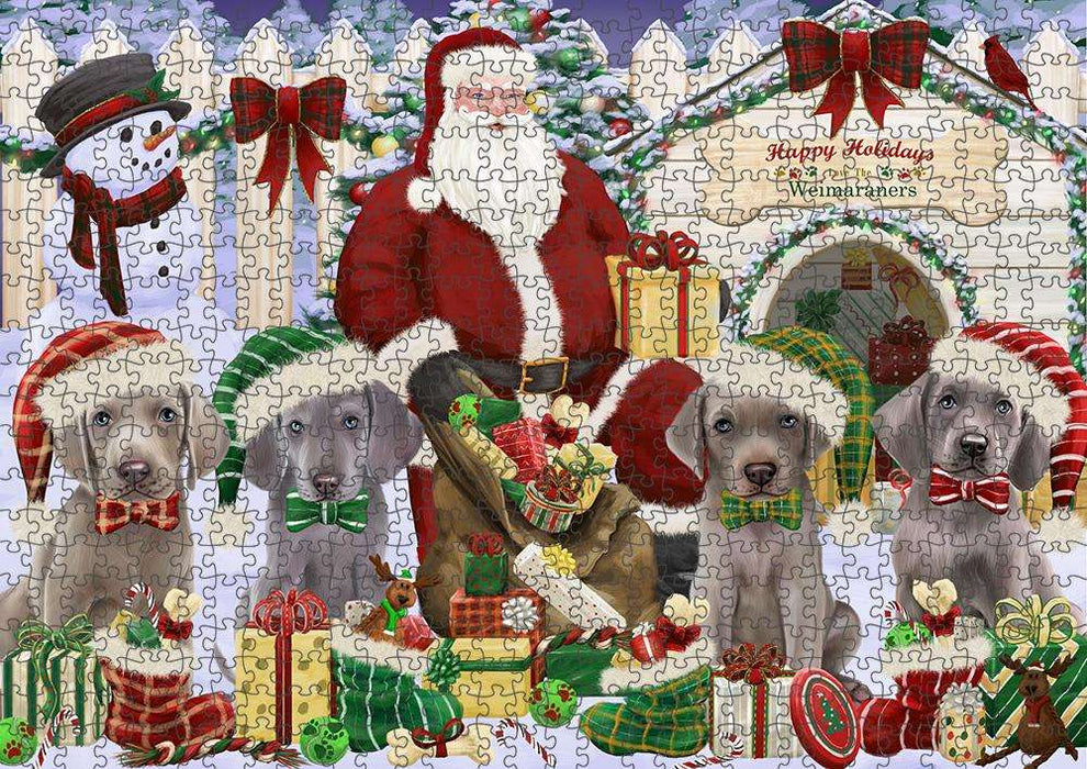 Happy Holidays Christmas Weimaraners Dog House Gathering Puzzle with Photo Tin PUZL58503